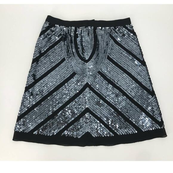 Club Monaco Black Blue Chevron Stripe Sequins A-Line Skirt Size 4 - Picture 1 of 10